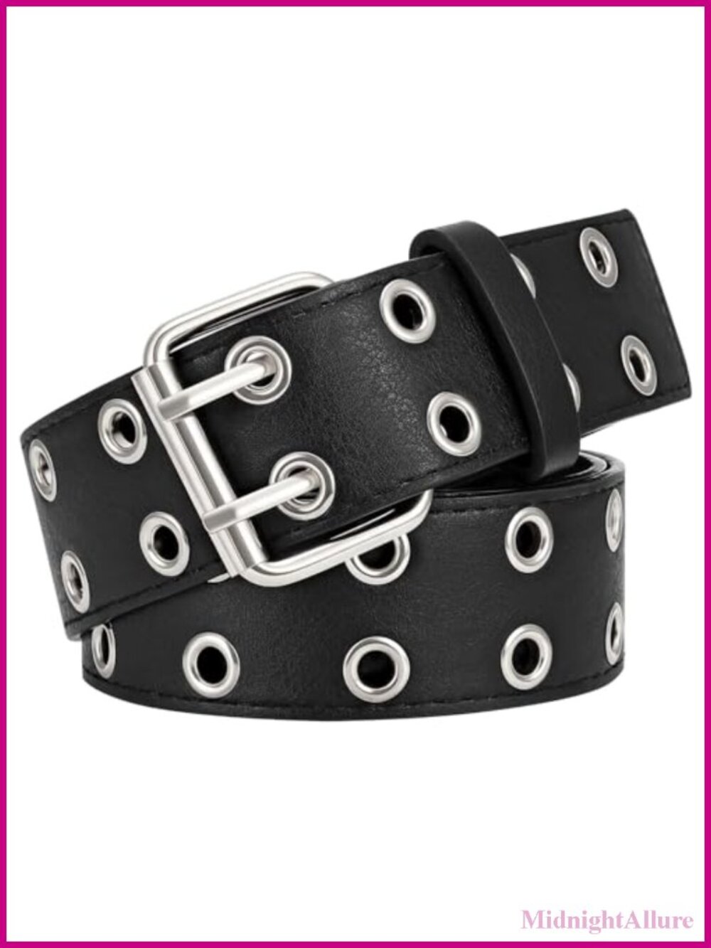 Double Grommet PU Leather Belt Faux Leather Punk Metal Jean Belt Wide 1.5 Inch